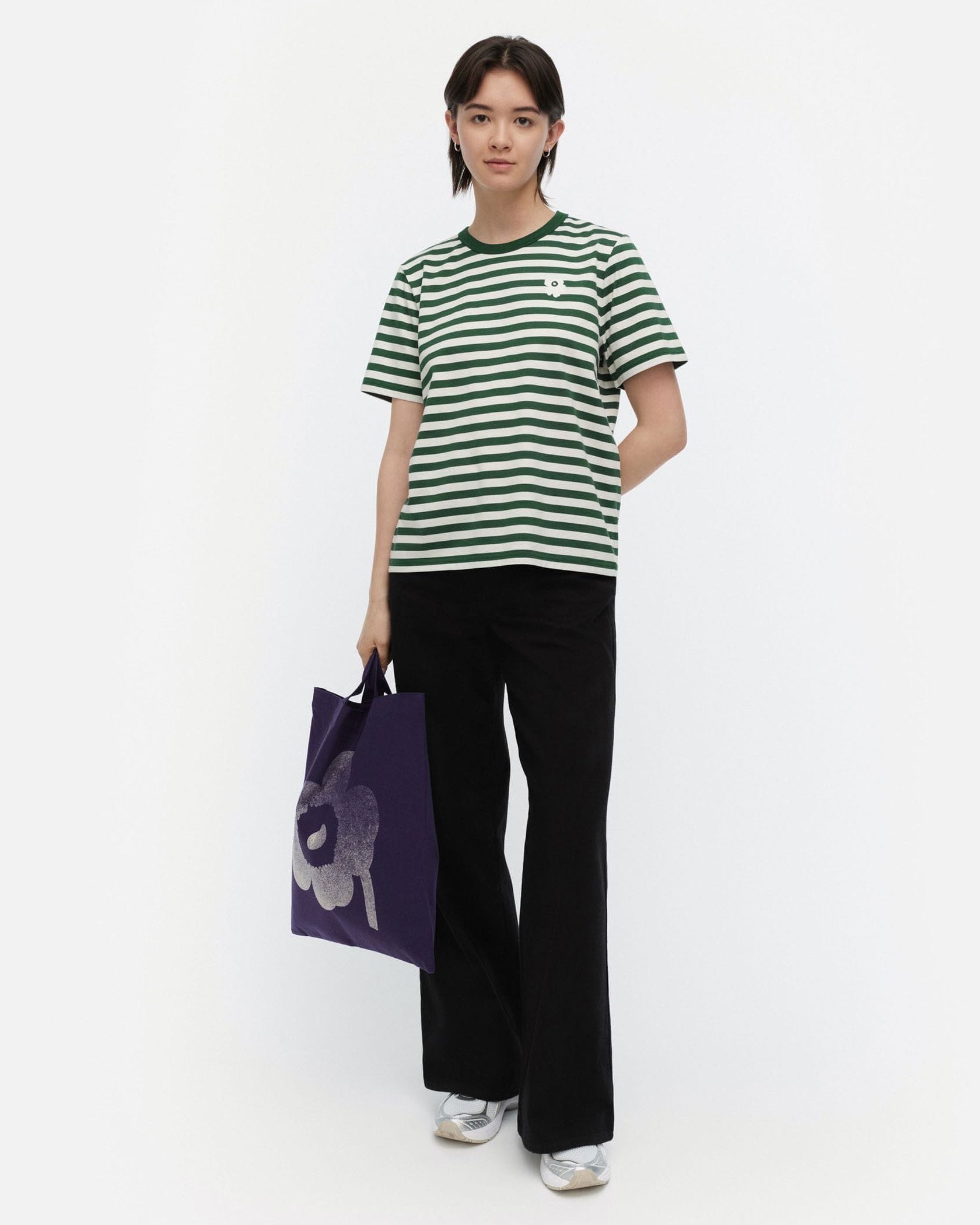 【美品】  marimekko / マリメッコ | veiga tasaraita unikko ロングスリーブ カットソー | S | ネイビー/ベージュ | レディース 美品】 marimekko / マリメッコ | veiga tasaraita unikko ロング