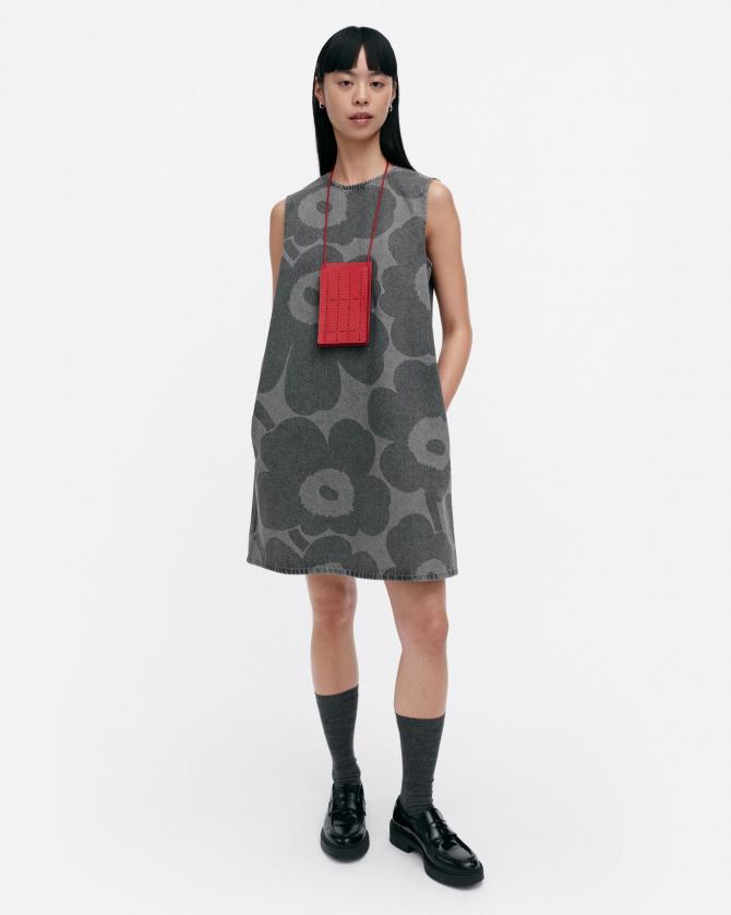 マリメッコ　marimekko　ウニコ　unikko　ブラック　ワンピース マリメッコ]フラワーモチーフを立体的にあしらったワンピース