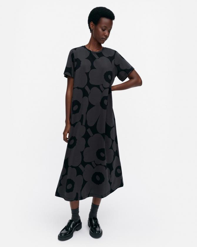 週末再お値下げ　マリメッコワンピース　長袖　白黒 マリメッコ marimekko® 膝丈ワンピース 長袖 XS ドット柄 黒